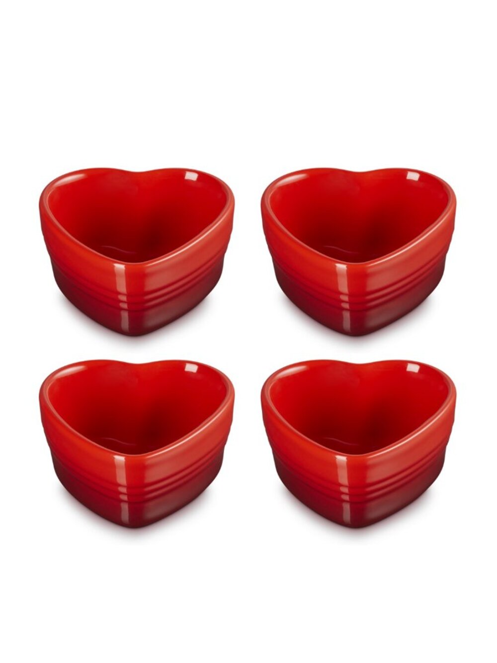 Le Creuset Stoneware Set of 4 Color Cerise Heart Ramekins 300ml, NWT